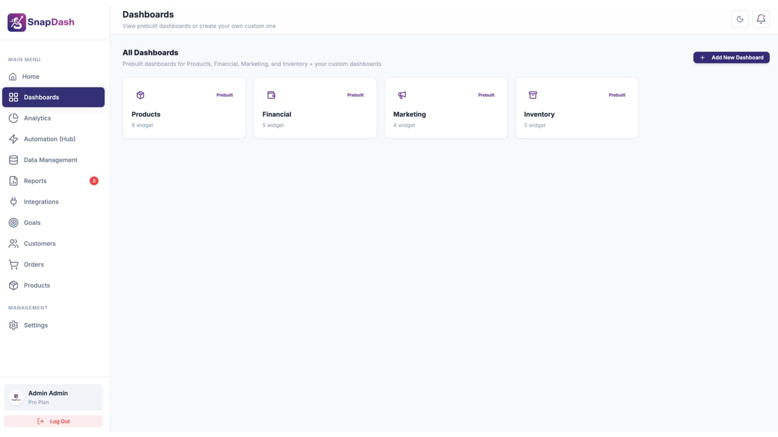 SnapDash Excel-style Shopify report builder with filters, grouping, and export options