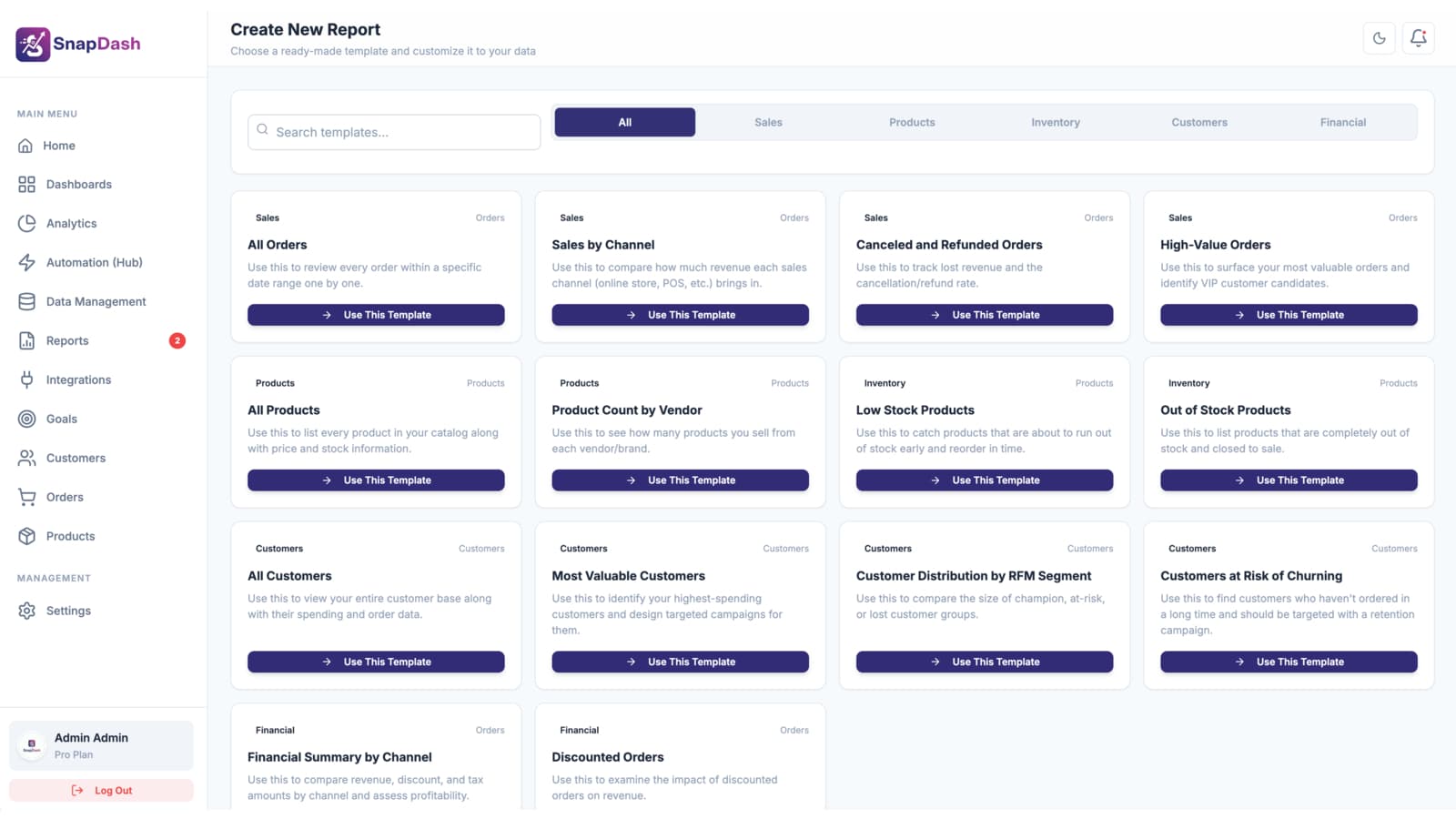 SnapDash drag-and-drop Shopify dashboard builder with KPI, chart, and table widgets